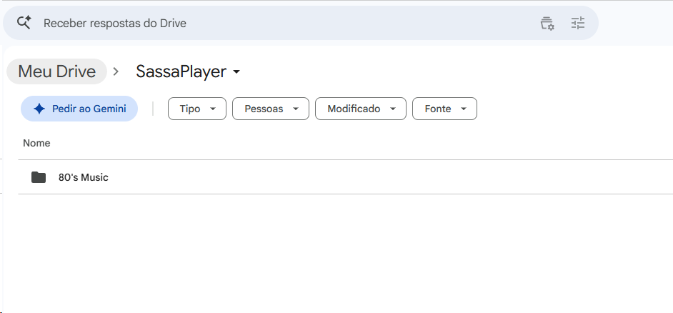 Pasta SassaPlayer no Google Drive