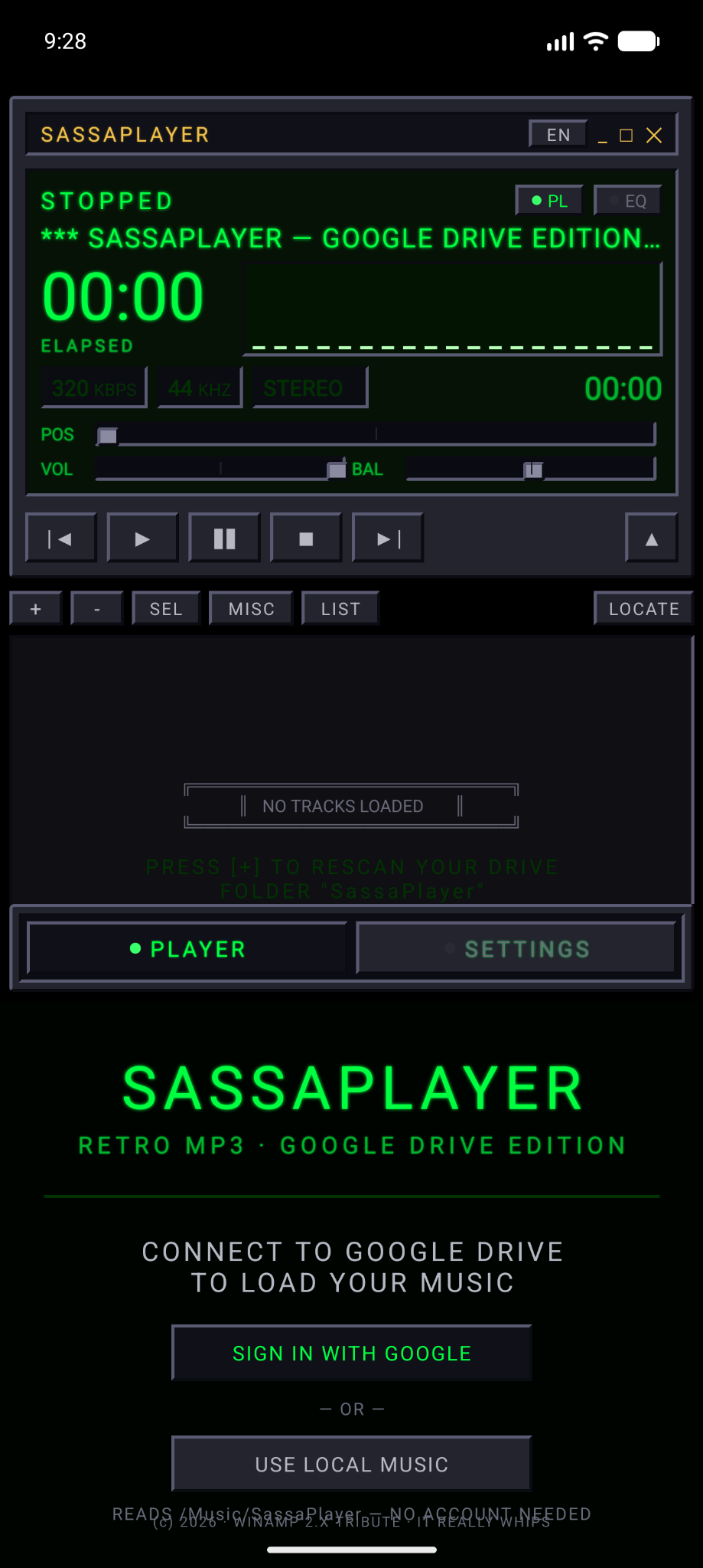 SassaPlayer main player screen